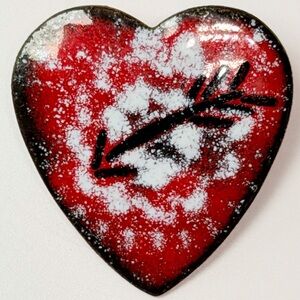 💕2/$30 Vintage Red Enamel Heart Arrow Brooch Mid Century Copper Modernist Pin